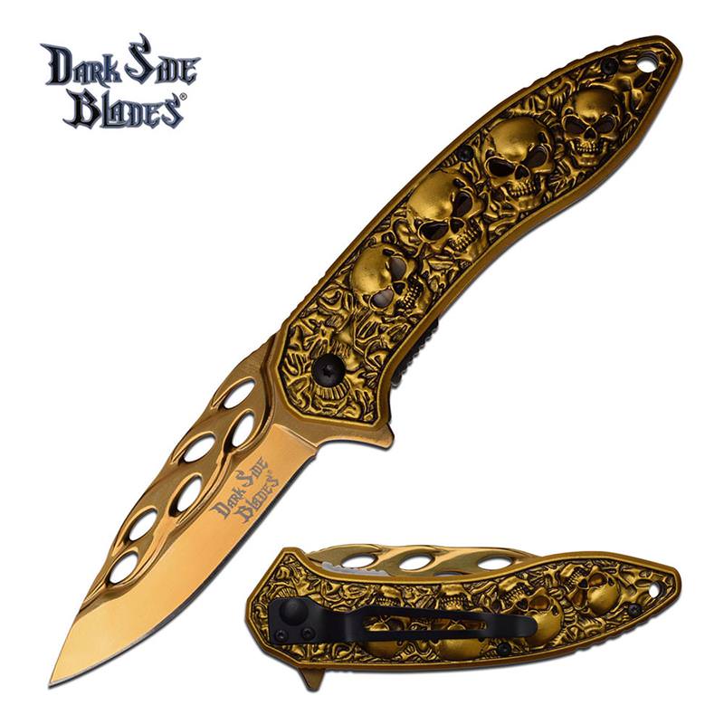 Gold Skull Titanium Nitrite Blade Tactical Spring Assisted Pocket Knife - Tophatter's Army Products & Self Defense Collectible Weapons - Tophatter Daily Deals